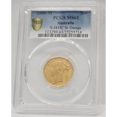 AUSTRALIA 1886 . ONE 1 SOVEREIGN . GOLD . MELBOURNE